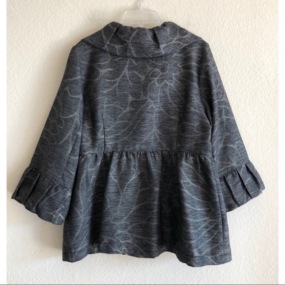 3 Sisters Poet Collar Peplum Black Gray Jacket - Picture 3 of 4